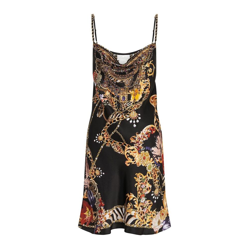 CAMILLA A Night In The 90s Short Bias Silk Crystal Cowl Neckline Slip Mini Dress - Picture 15 of 16